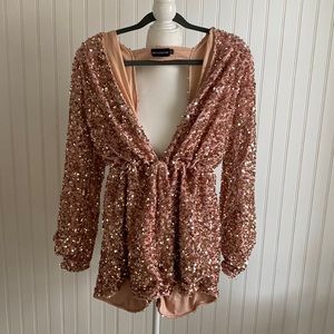 Pretty Little Thing Rose Gold Sequin Romper